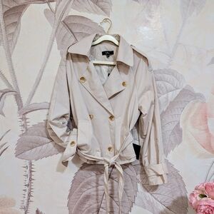 Lulu's Beige Trench Coat with Brown And Cream Accents